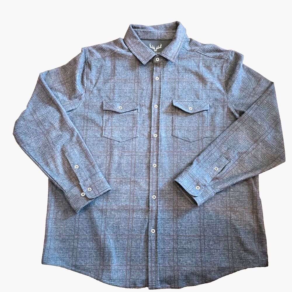 Age of Wisdom Men's XL/TG Gray Plaid Flannel Long Sleeve Button Down Shacket